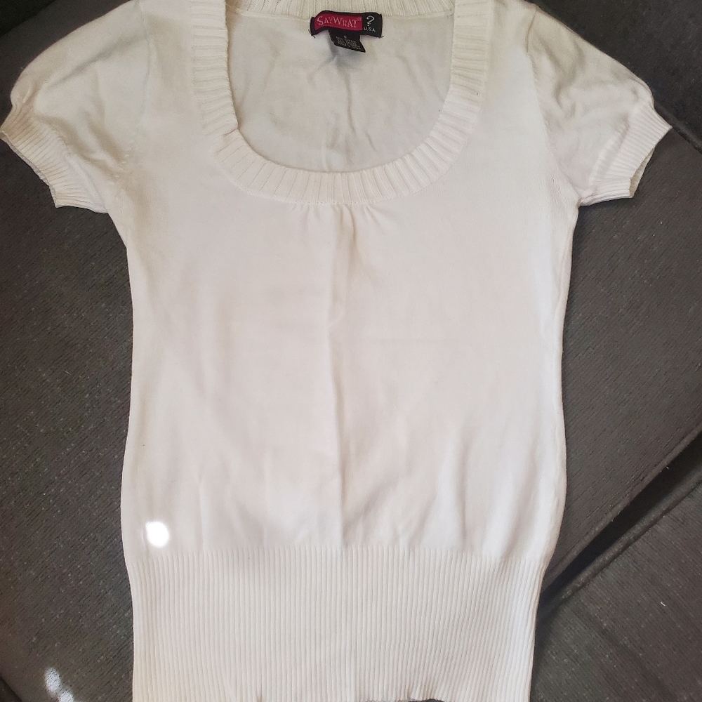 White Short Sleeve Knit Sweater